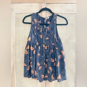 Melrose & Market Navy Floral Lace Tank Size Small